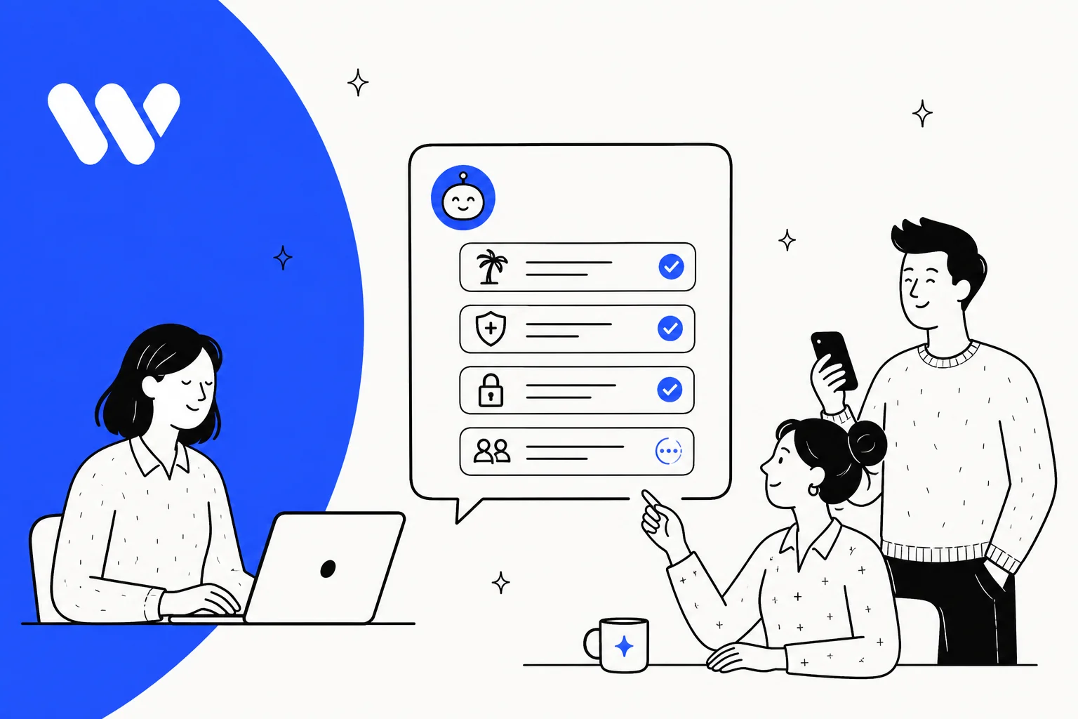 Illustrated banner for a breakdown of Workativ pricing, with the Workativ logo on a blue field