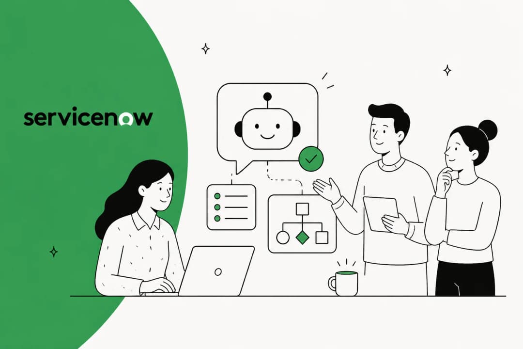 Illustration of a ServiceNow GPT bot assisting an IT team