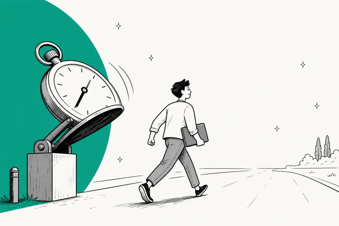 Illustration d'un chronomètre qui s'envole pour révéler une piste dégagée, symbolisant une limite d'utilisation levée