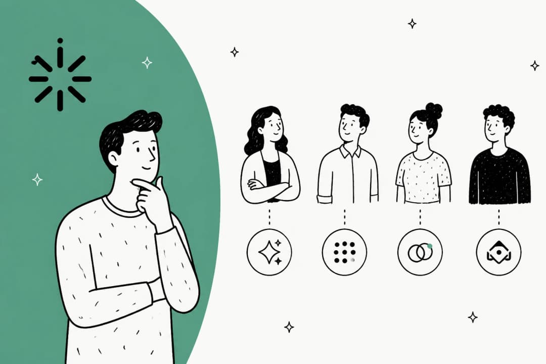 Illustrated hero banner of a person weighing a personal AI agent against four other agent options, each shown as a person with a simple icon