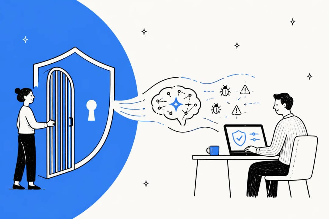 Gemini 3.8 Flash Cyber hero banner on a Google-blue background