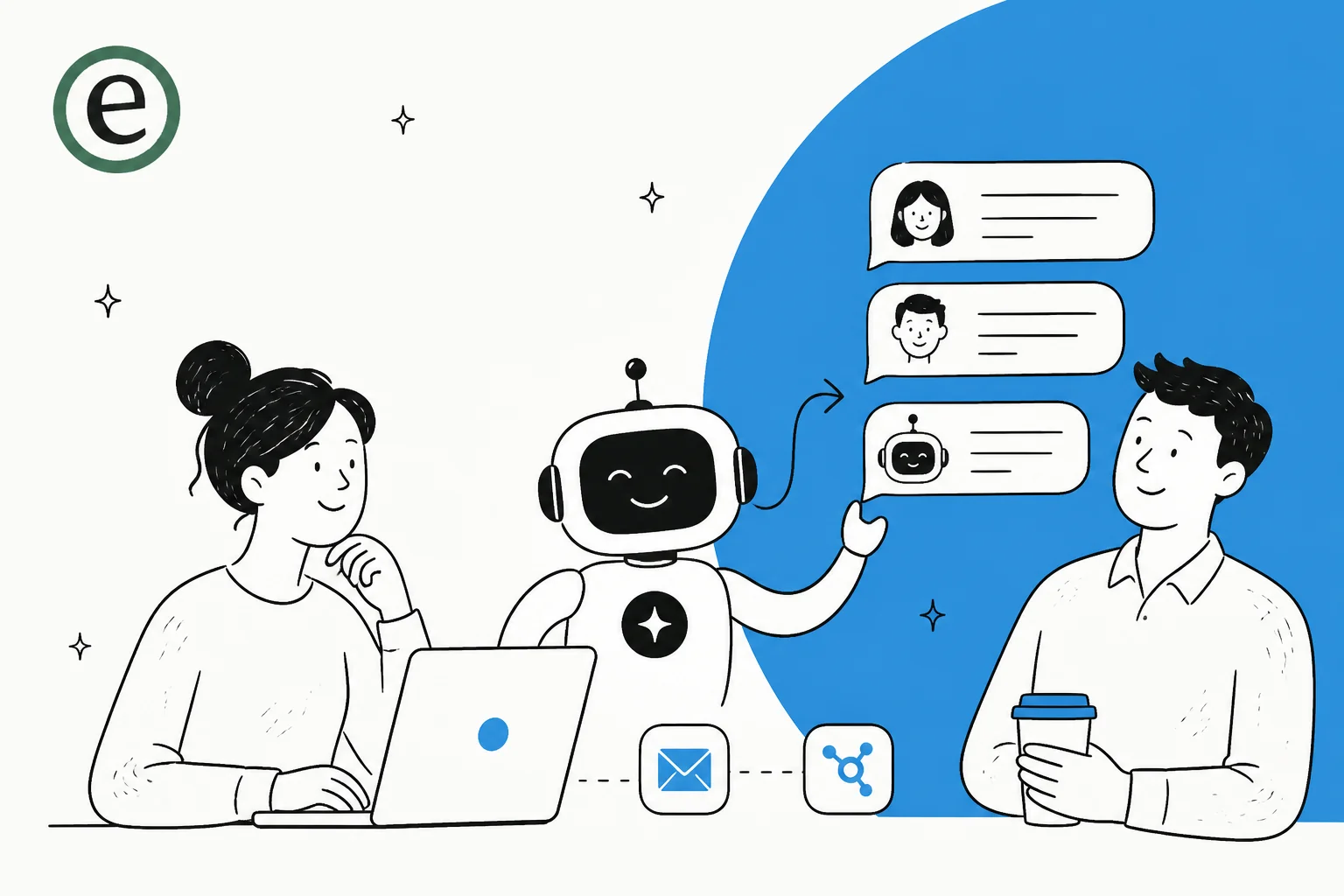 Illustration comparing human live chat with AI-first customer support