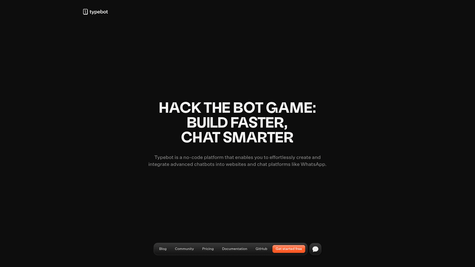 A screenshot of the Typebot landing page, illustrating its conversational form-building capabilities.