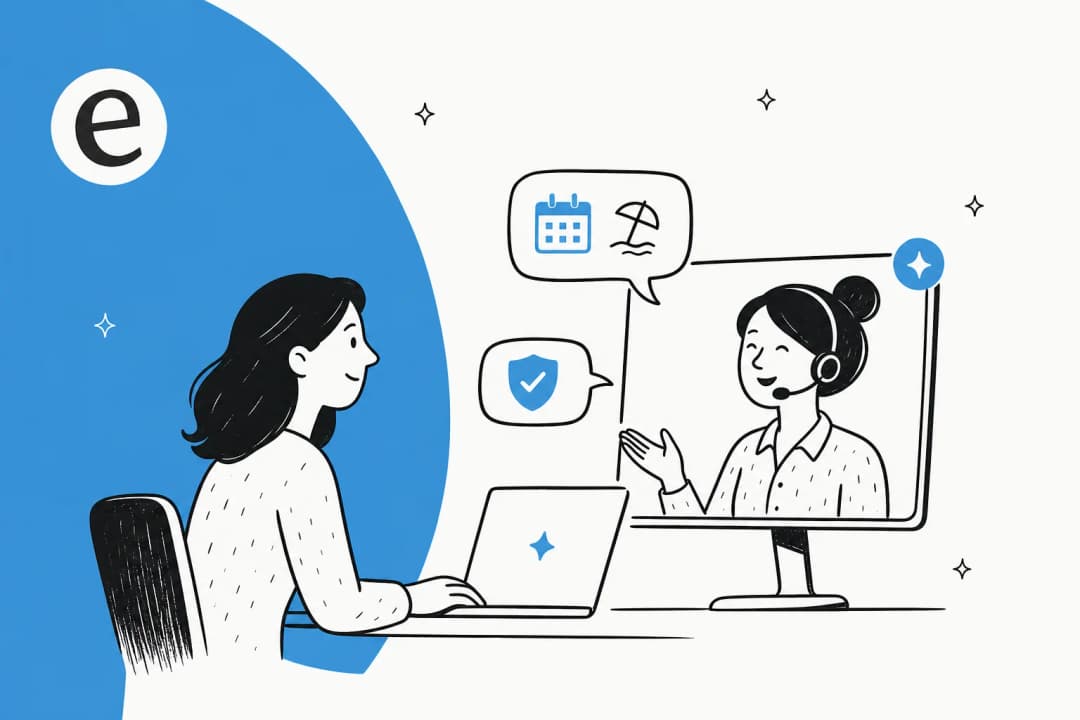 Illustration of an employee asking an HR help desk about PTO and benefits