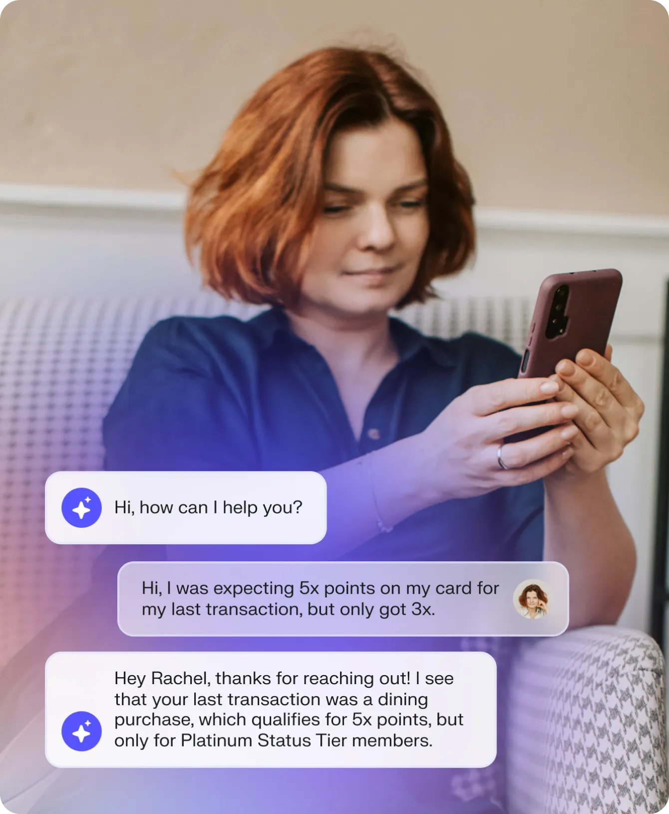 Decagon AI agent resolving a customer rewards question in chat