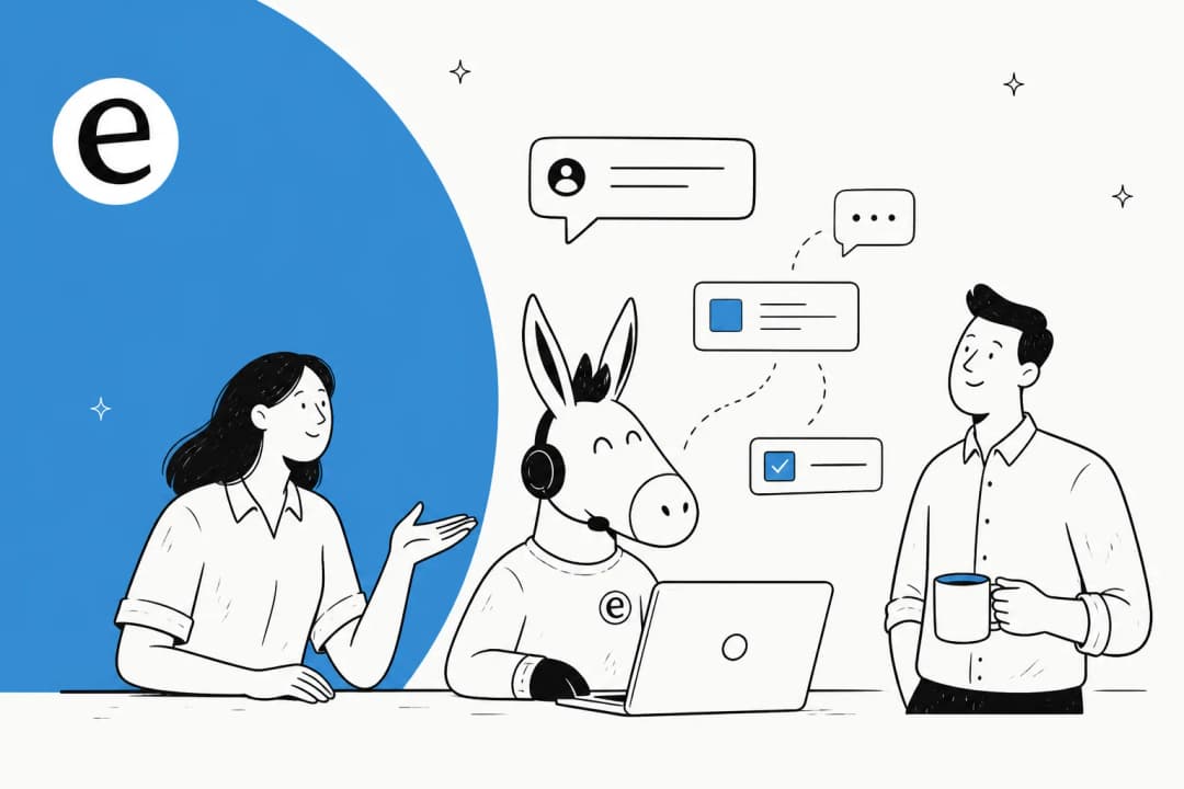 Illustration of an AI support teammate handling B2B SaaS conversations between two customers