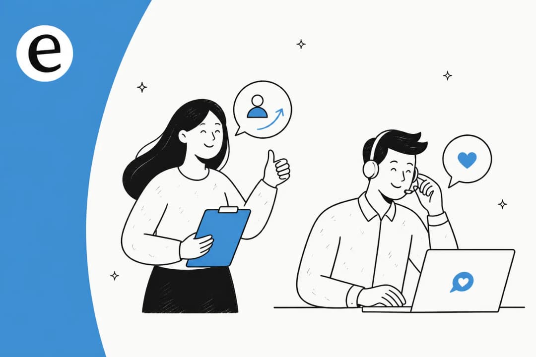 Illustration contrasting customer success and customer service as two complementary support roles