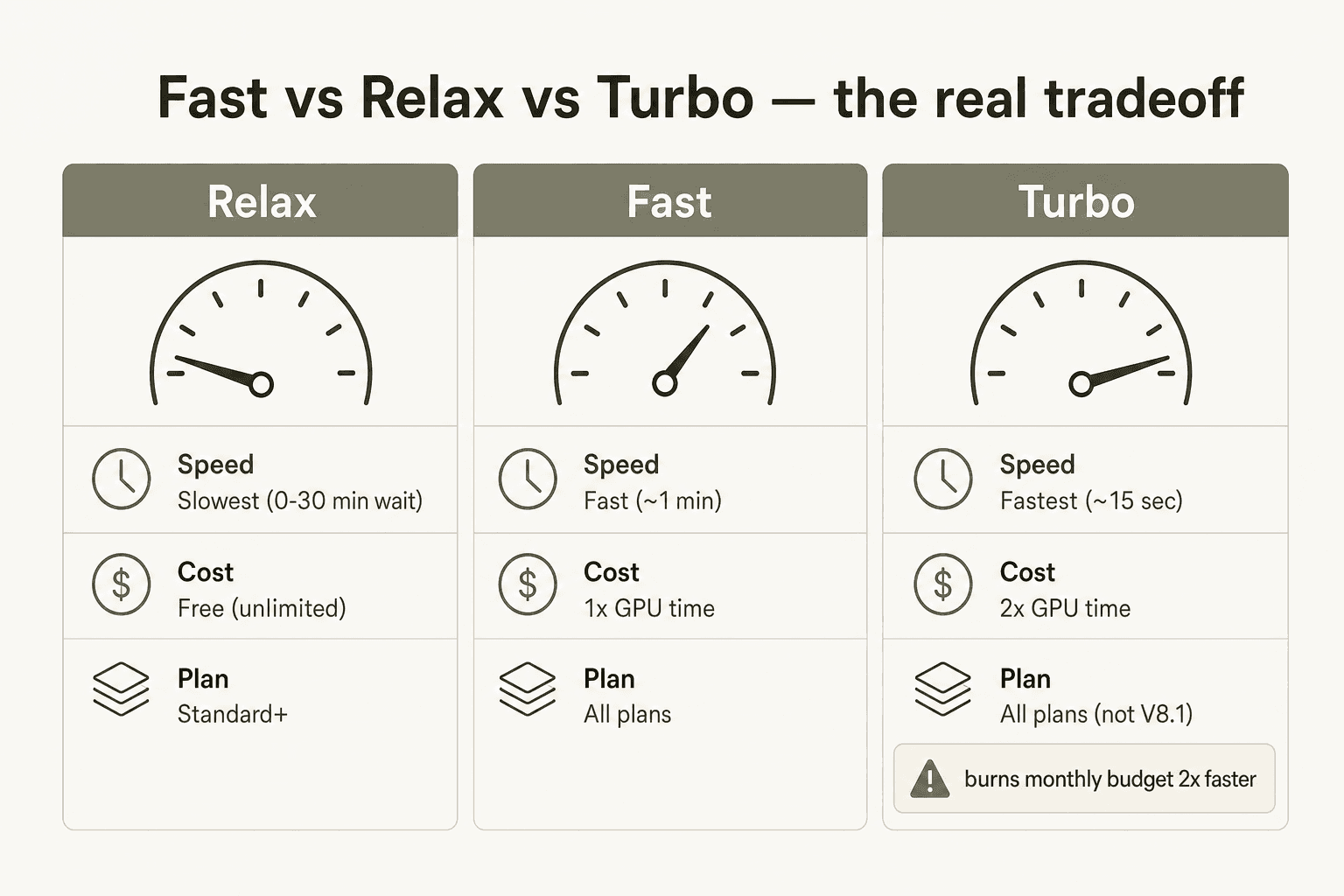 Fast vs Relax vs Turbo - the real speed and cost tradeoff on Midjourney
