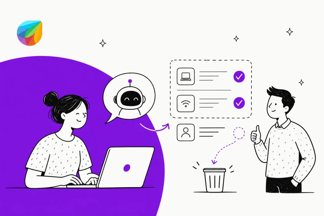 Illustration of an AI agent deflecting incoming IT requests so they never reach a human agent