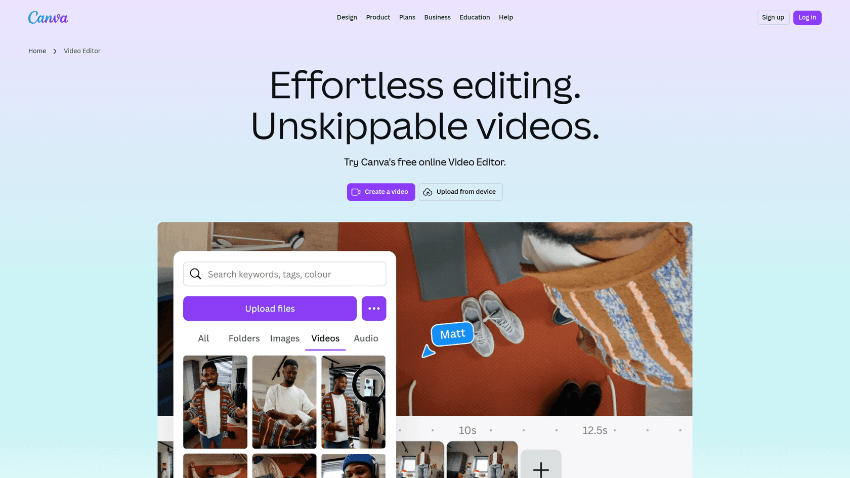 Canva Video Editor page, as taken from Canva
