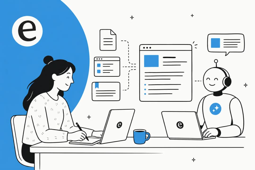 Illustration of an AI assistant drafting knowledge base help articles from documents