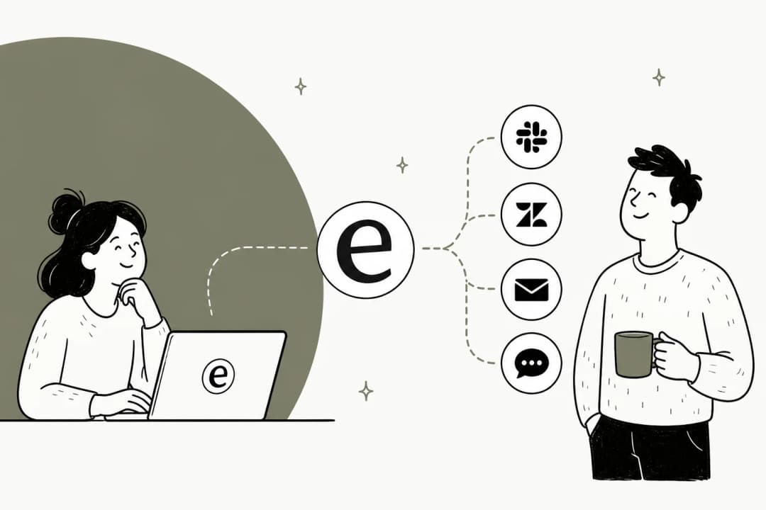 Illustration showing an AI layer connecting to existing help desk platforms
