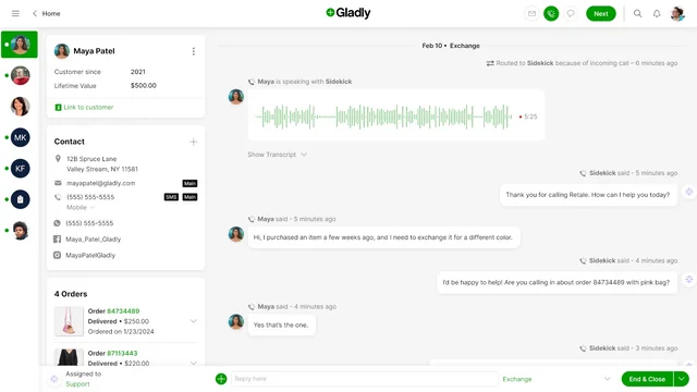 A conversation through Gladly Sidekick AI, as taken from Gladly