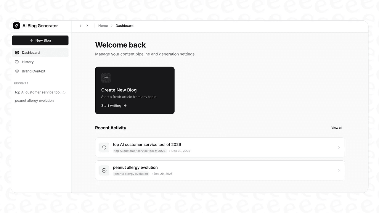 The eesel AI blog writer dashboard, an AI-powered content creation tool