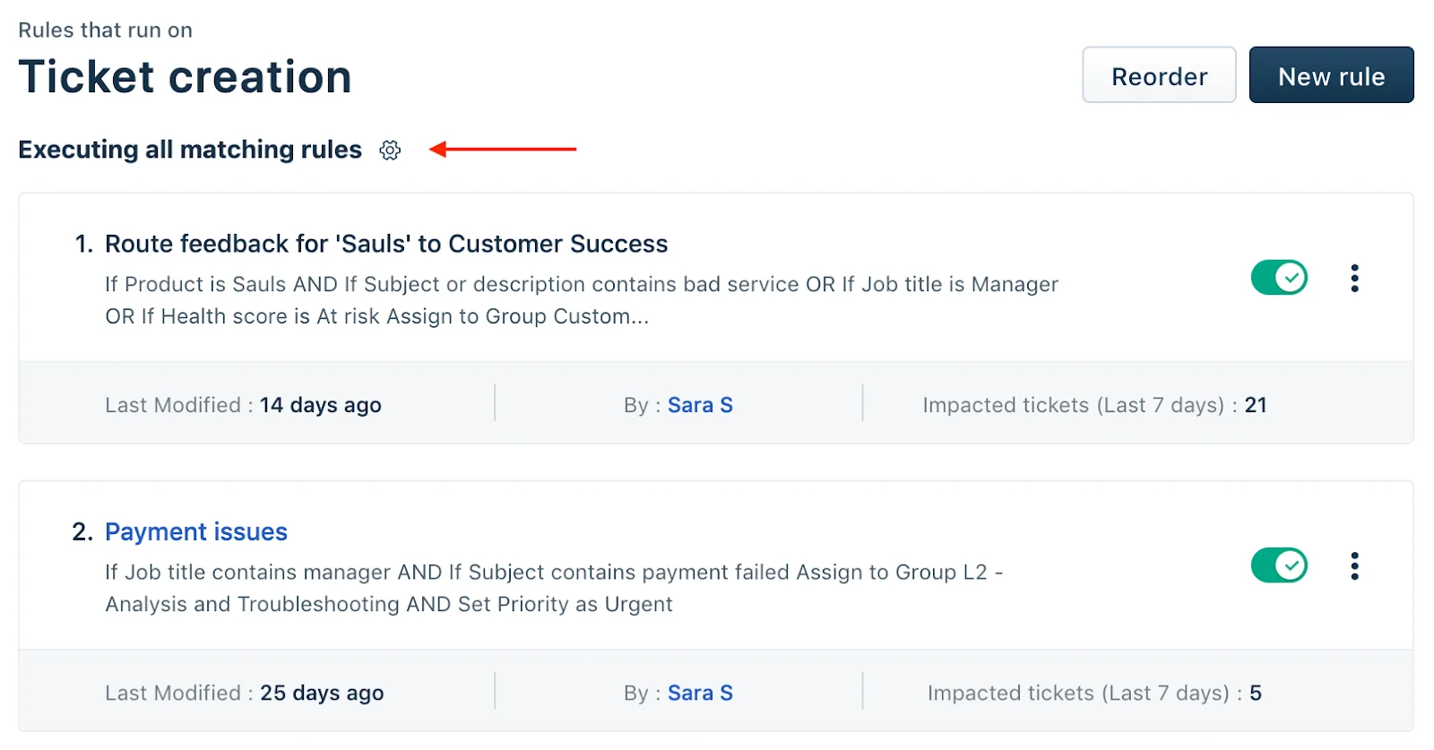 Freshdesk ticket creation rule execution options, as taken from the Freshdesk support docs