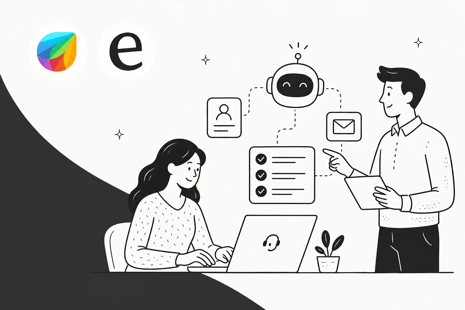 Hero illustration for a 2026 listicle of the best AI automation apps for Freshdesk, with logo references for Freshdesk and eesel