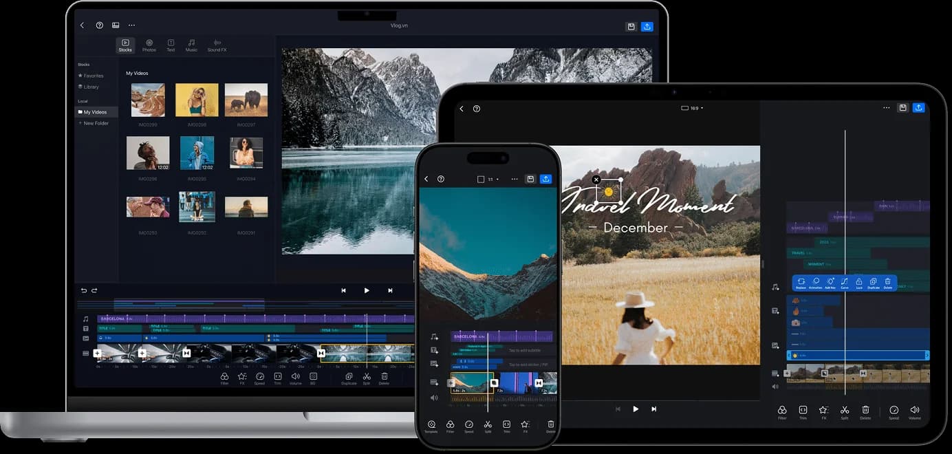 VN Video Editor showing multi-device availability across mobile and desktop, as taken from VN Video Editor