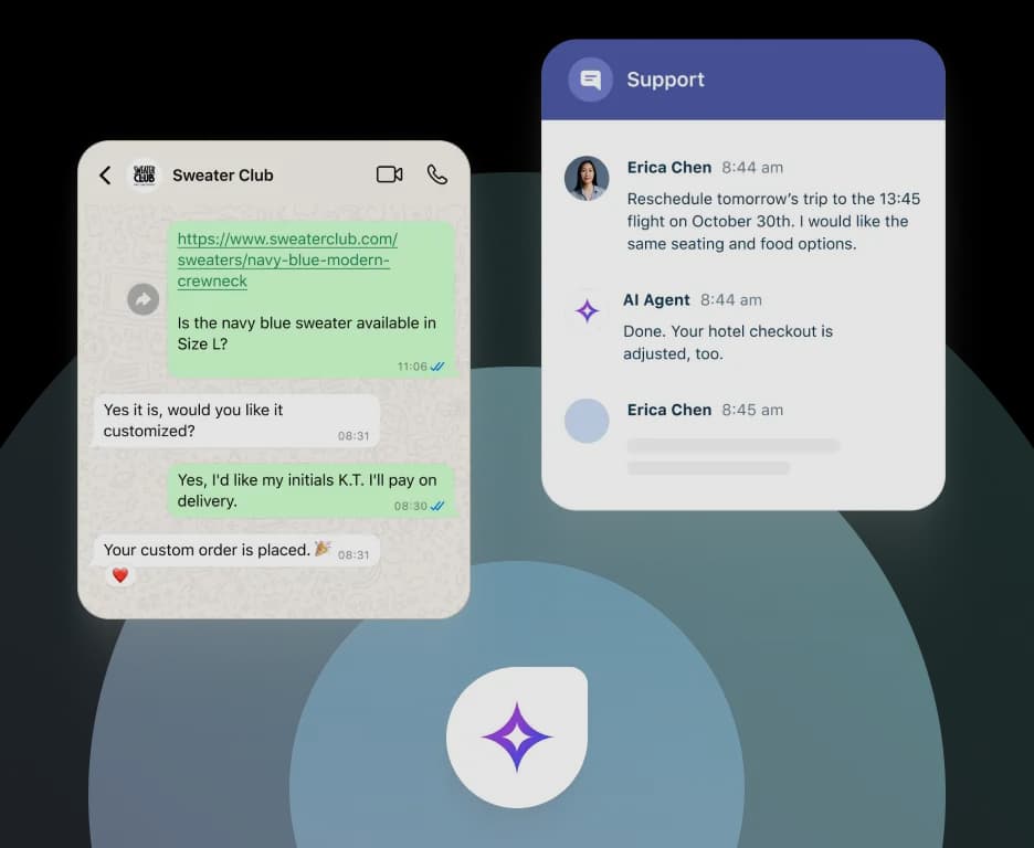 Freshdesk Freddy AI Agent handling customer queries on WhatsApp and support channels, as taken from Freshdesk