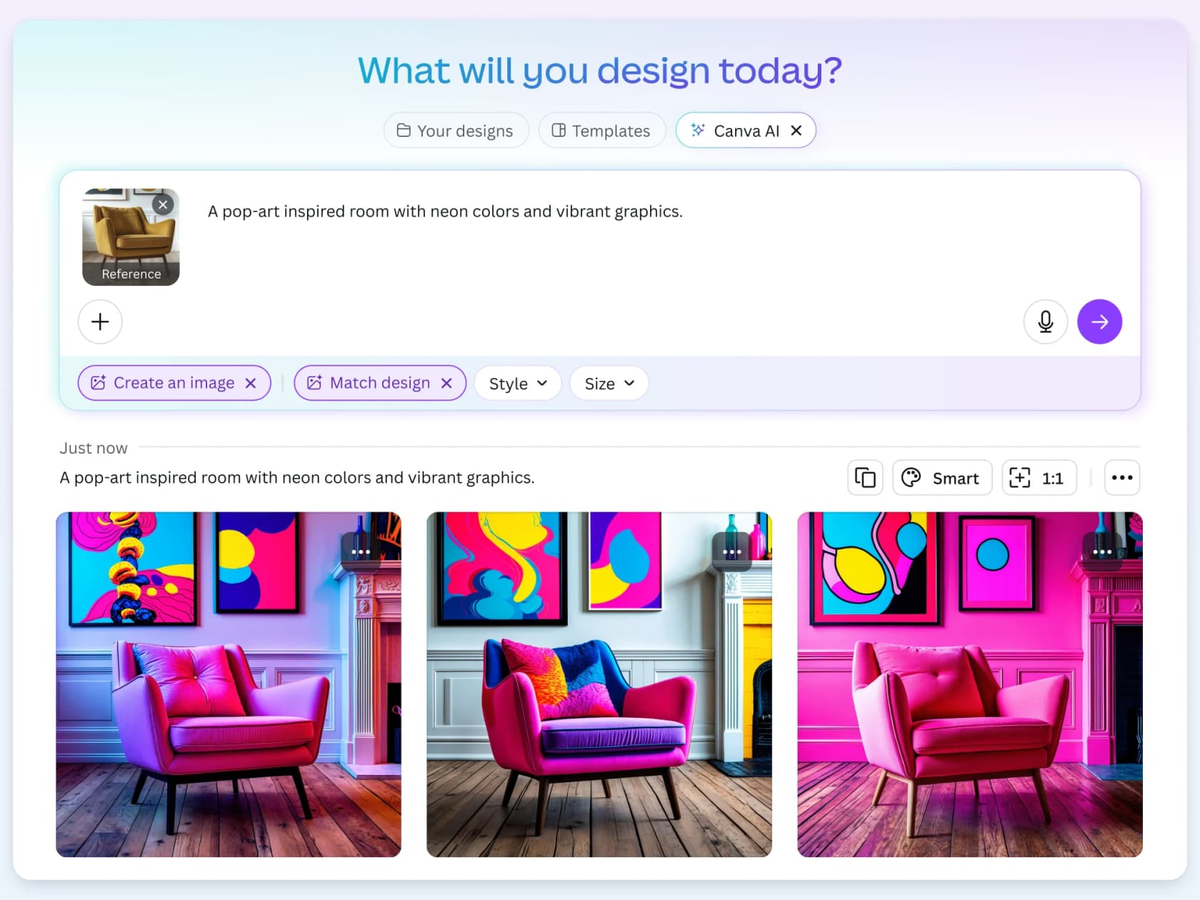 Canva AI Magic Studio showing text-to-image generation interface, as taken from Canva