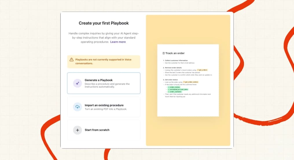 Ada's Playbooks builder, where you give the AI agent step-by-step procedures, as taken from Ada