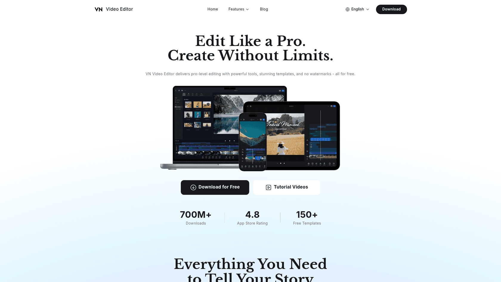 VN Video Editor website homepage, as taken from VN Video Editor