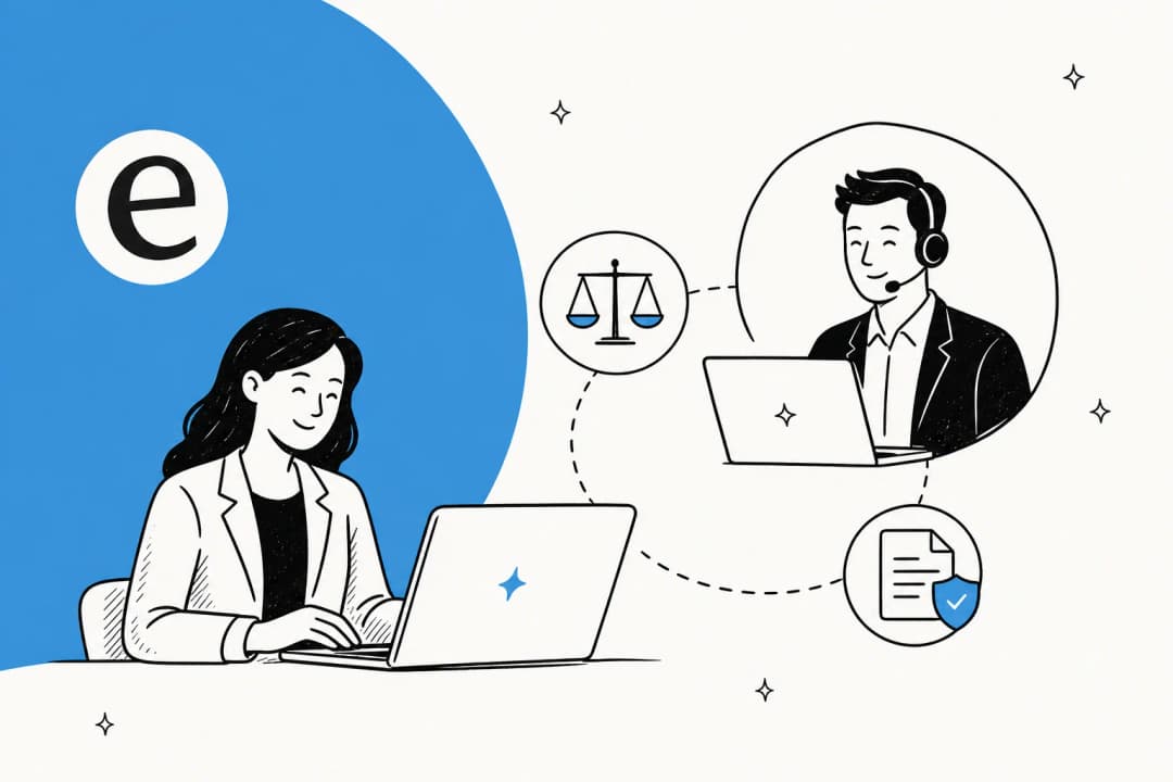 Illustration einer KI, die den Mandantensupport für eine Kanzlei übernimmt