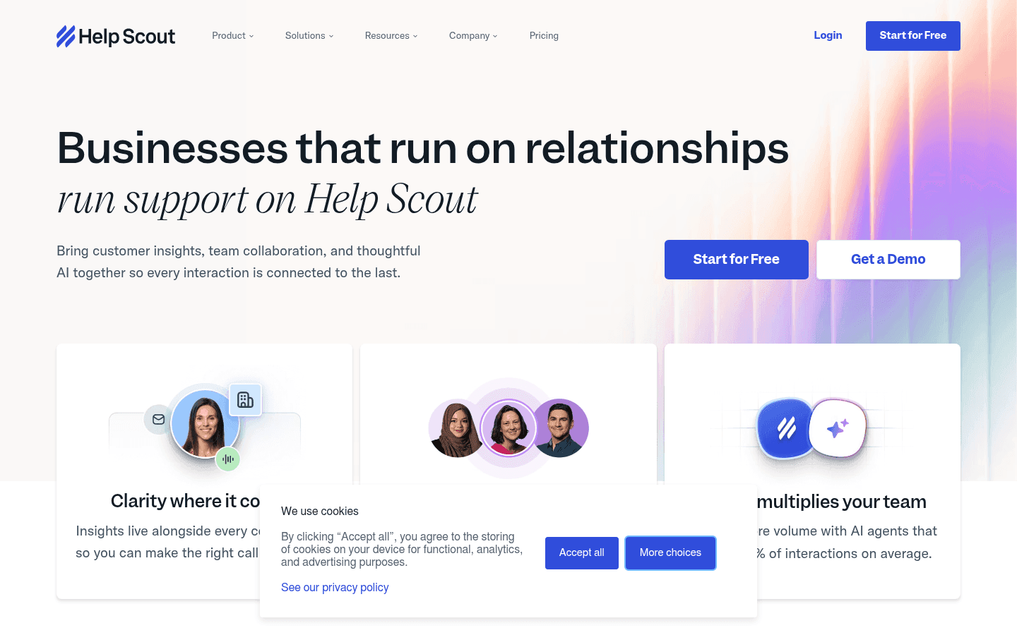 Help Scout homepage showing their shared inbox and customer support platform, as taken from Help Scout