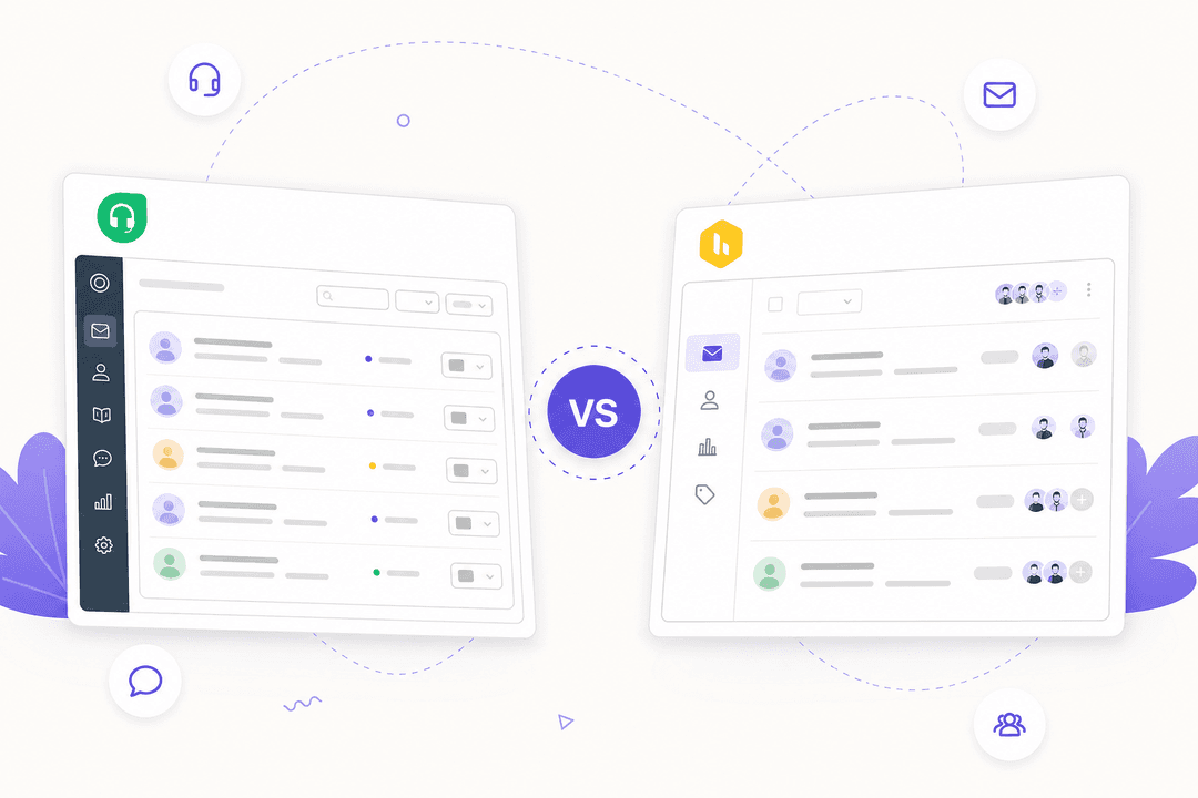 Freshdesk vs Hiver comparison - two helpdesk product cards side by side