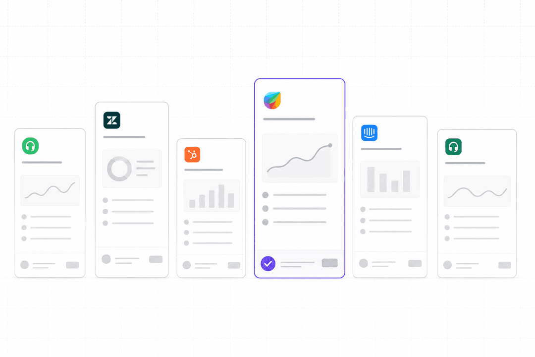 Dashboard cards representing different Freshdesk AI alternative platforms for customer support teams