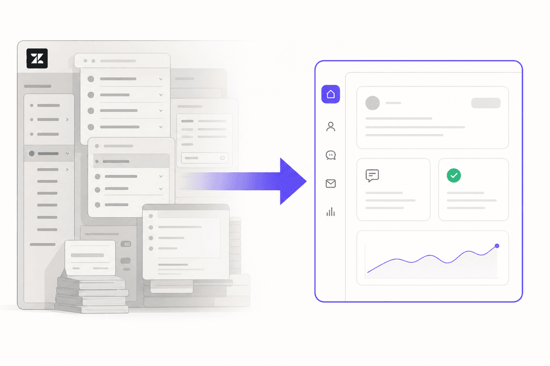 Directional arrow graphic representing switching from Zendesk to a new helpdesk platform