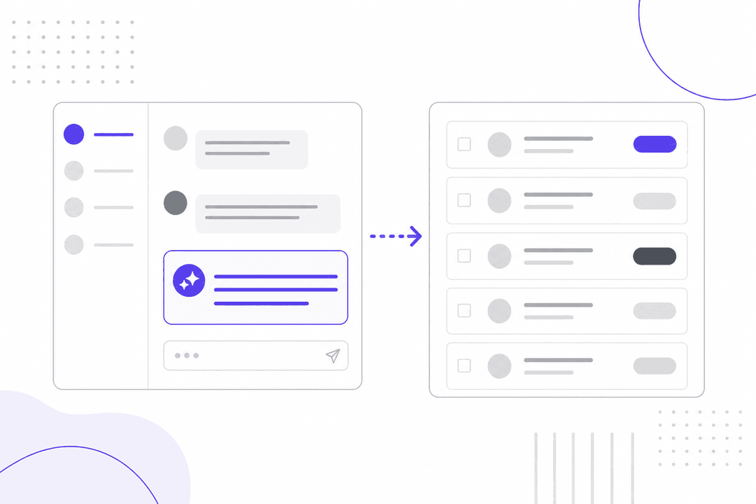 Deux panneaux d'interface flottants affichant un brouillon de chat IA et une file d'attente de tickets, représentant l'IA dans les centres de contact