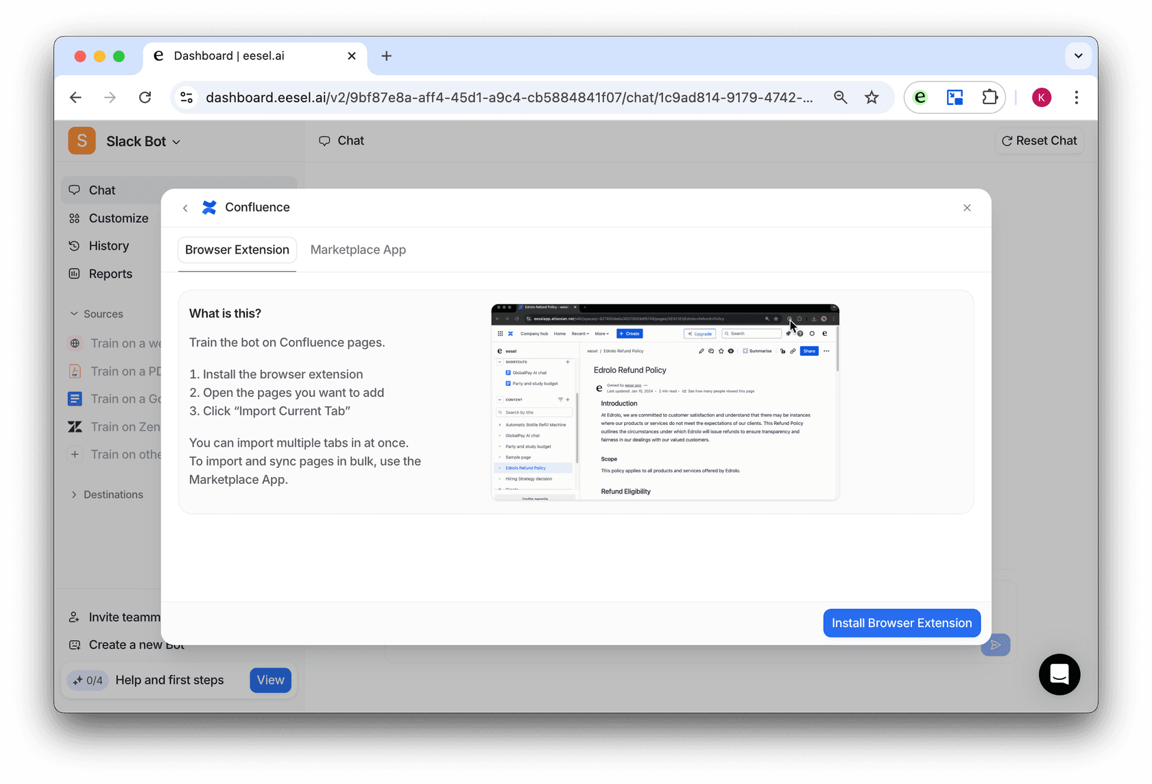 screenshot of confluence source menu to install browser extension
