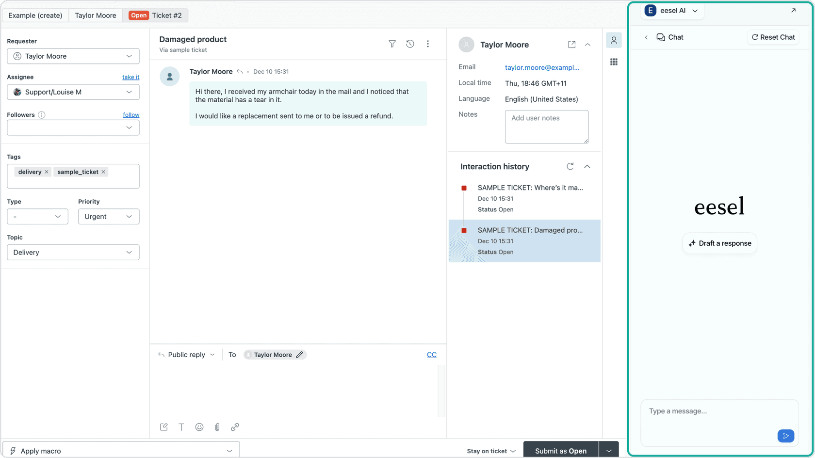No switching tabs. eesel drafts responses right in your workflow.