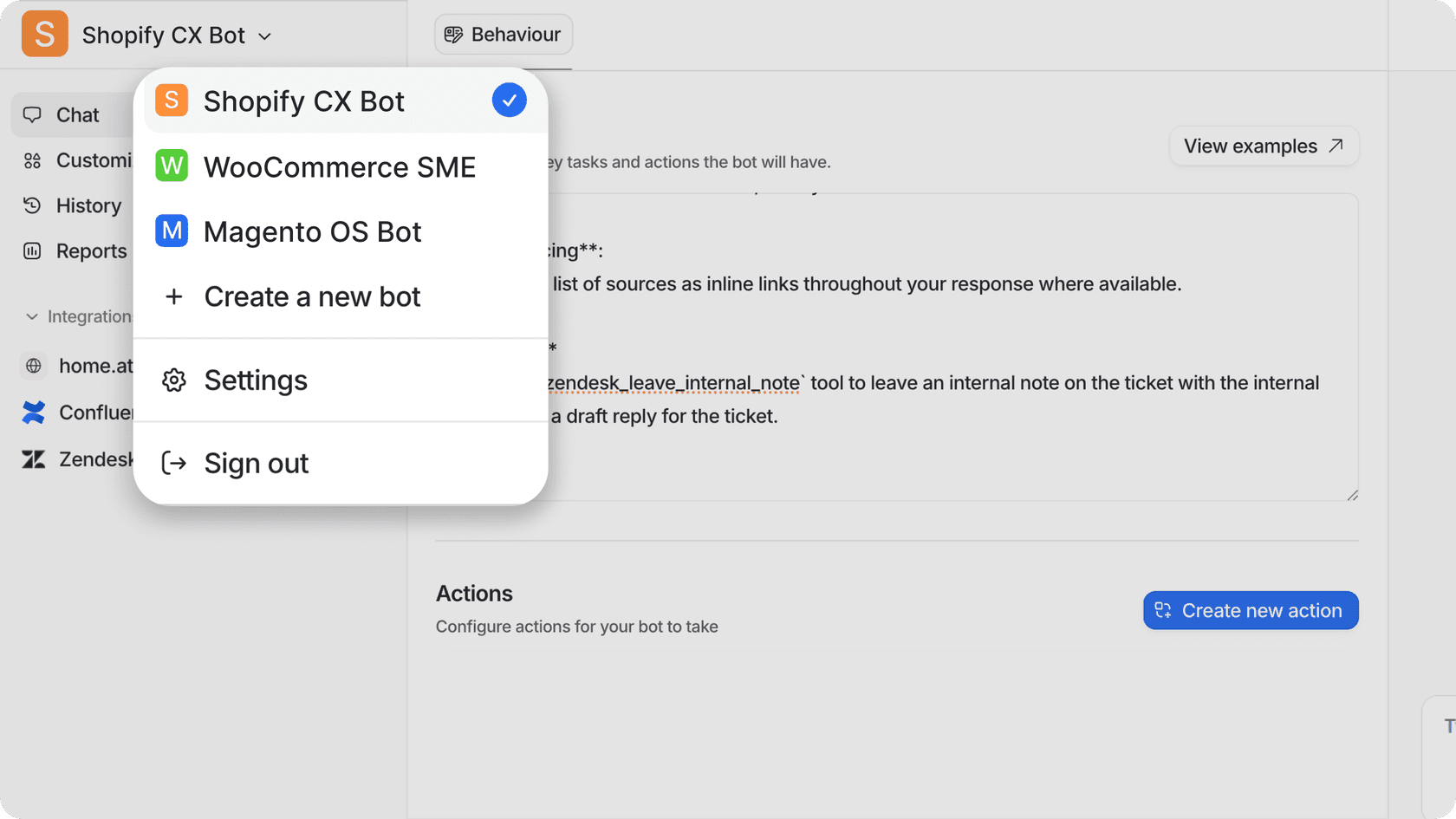 さまざまなチーム向けの複数の専門ボットを表示するeesel AIダッシュボード