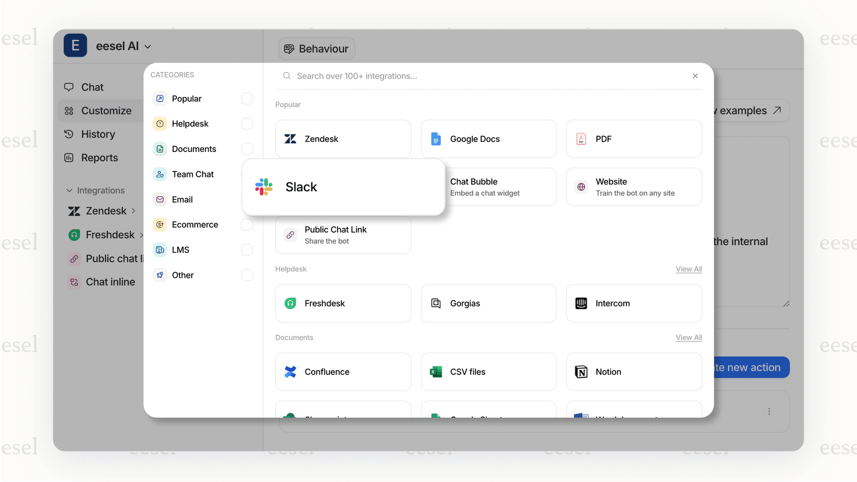 Slack AIチャットボットのための知識ソースを接続します。