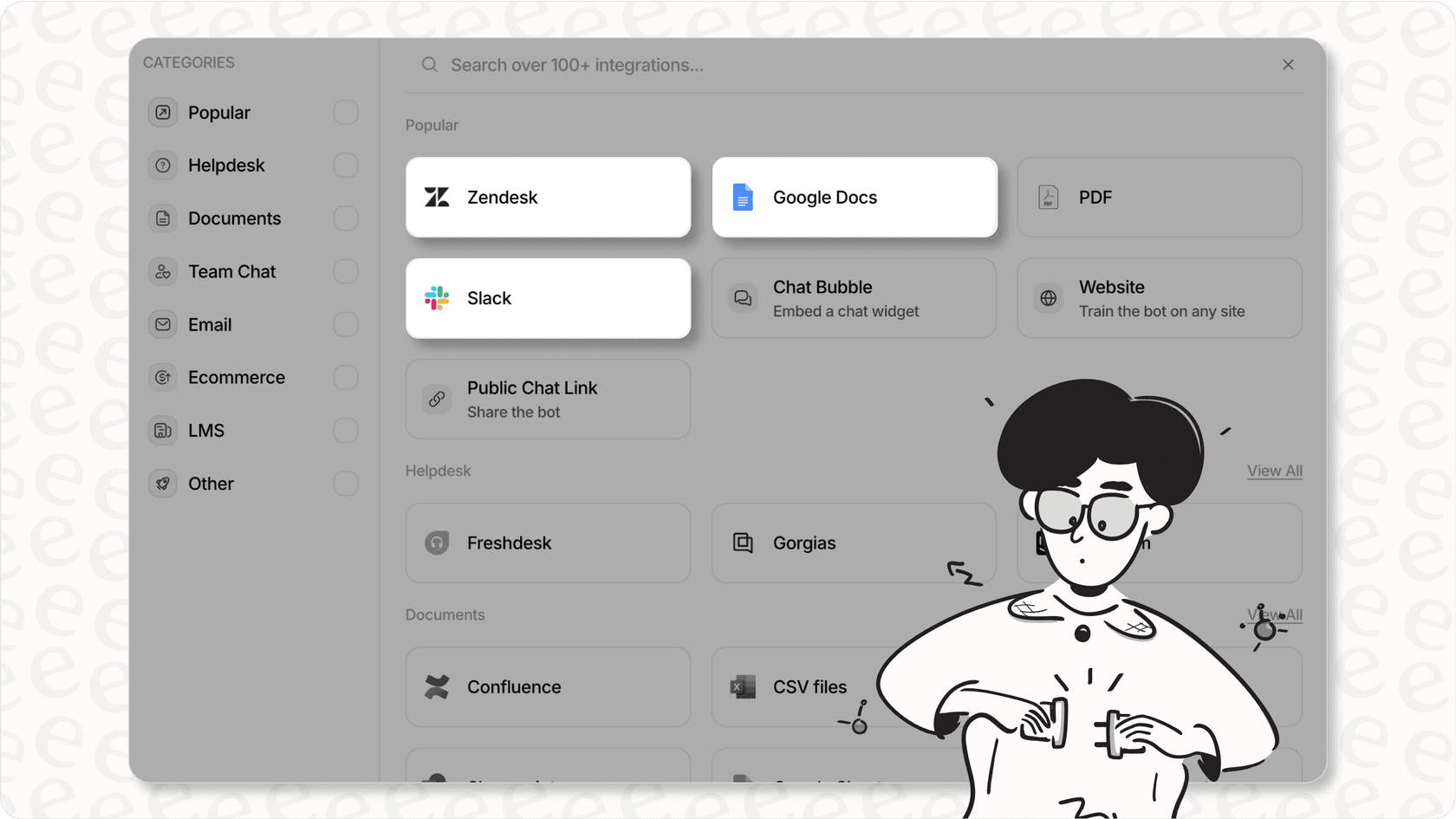 接続された統合とデータソースを備えたeesel AIダッシュボード