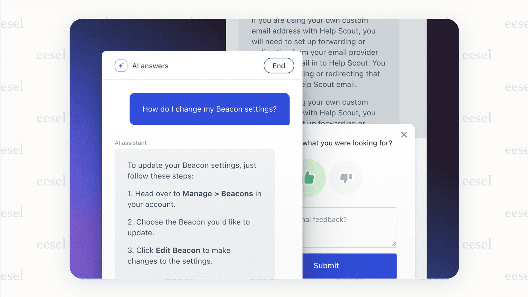 A customer using the Help Scout AI chatbot.