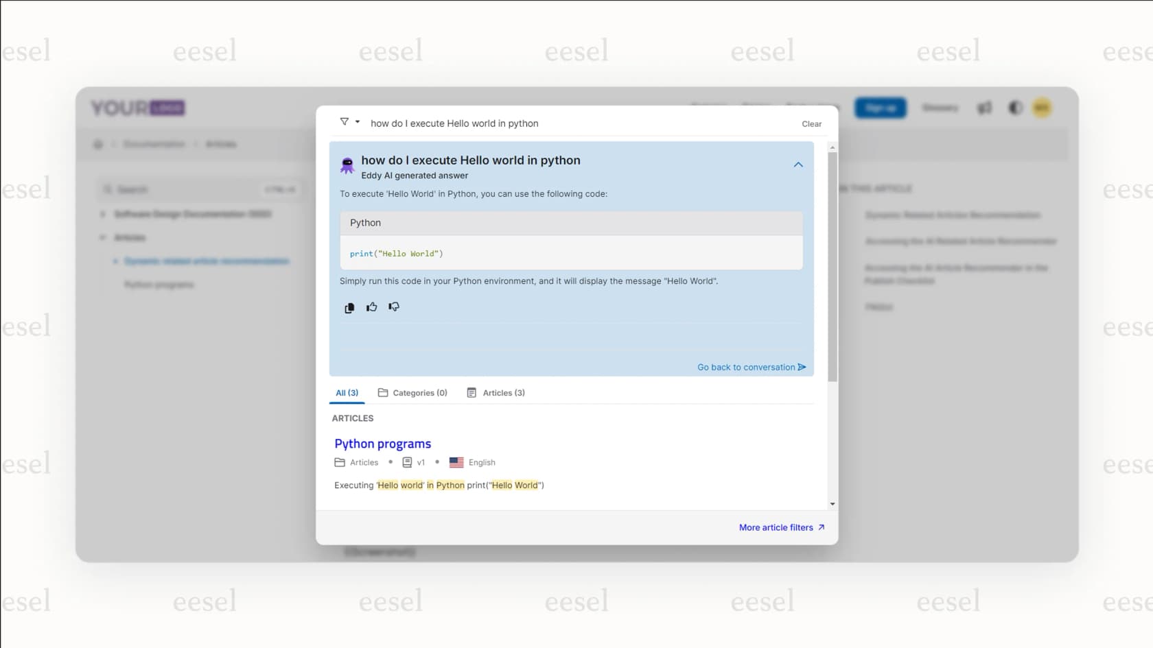 A user getting a direct answer from the Ask Eddy feature in Document360 AI.