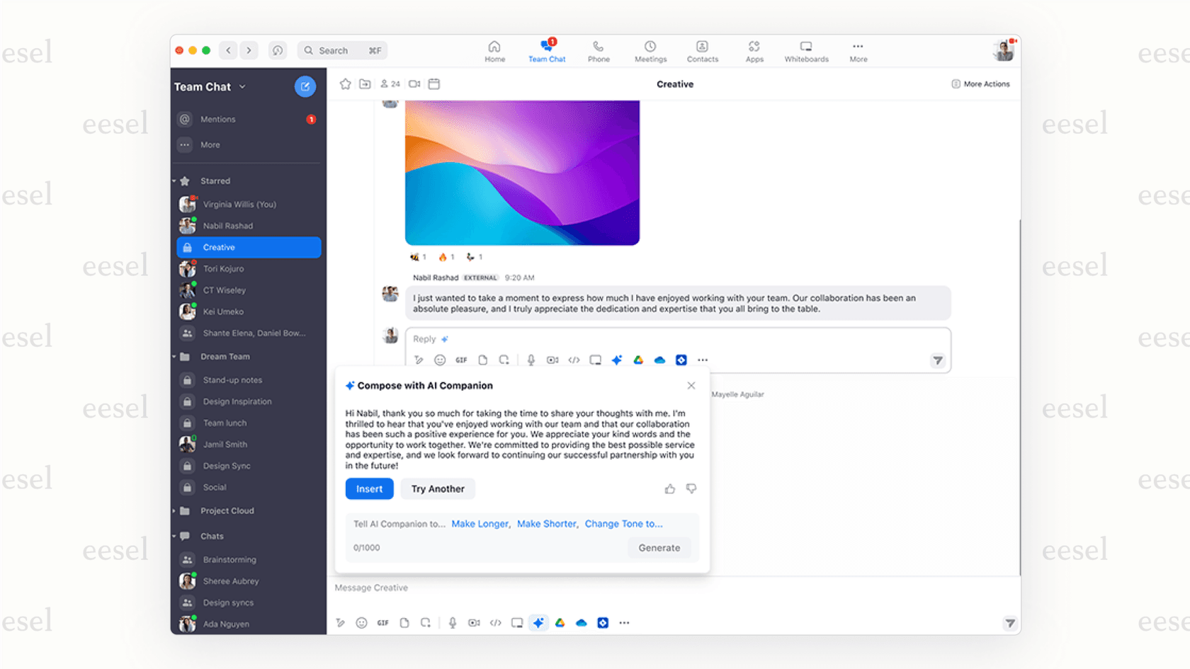 The chat compose feature of the Zoom AI Companion.