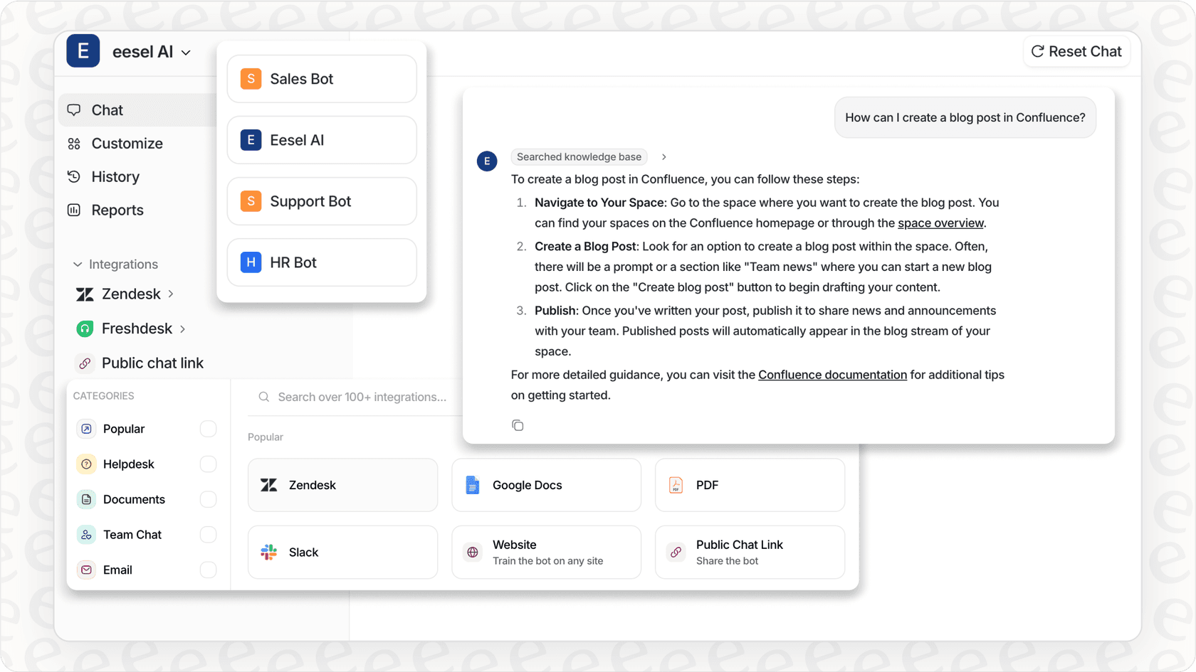 eesel AI dashboard for building practical AI agents.
