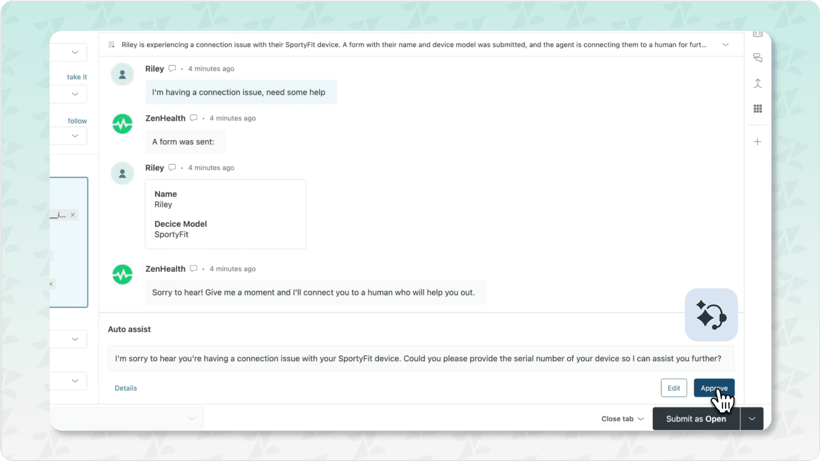Zendesk agent workspace for managing customer tickets.