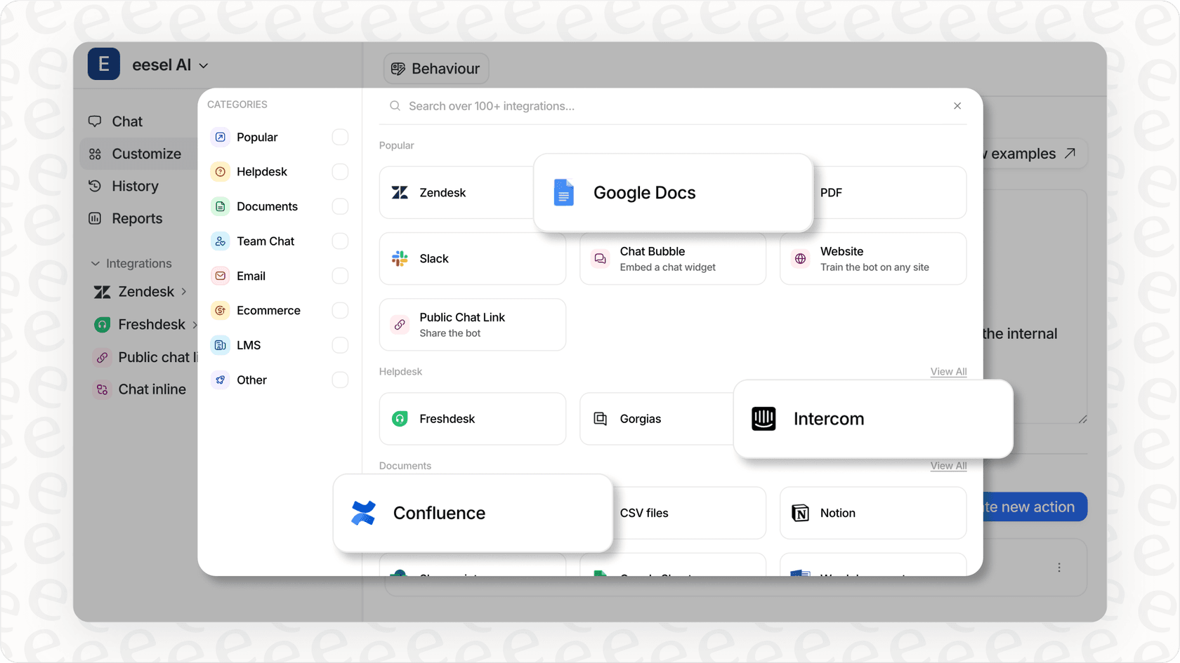 Screenshot of the eesel AI platform demonstrating its potential for ai in banking support automation.