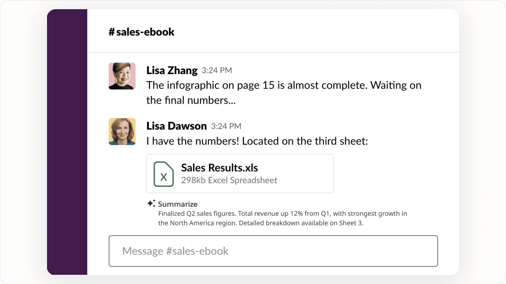 Content analysis AI agent summarizing a document on Slack