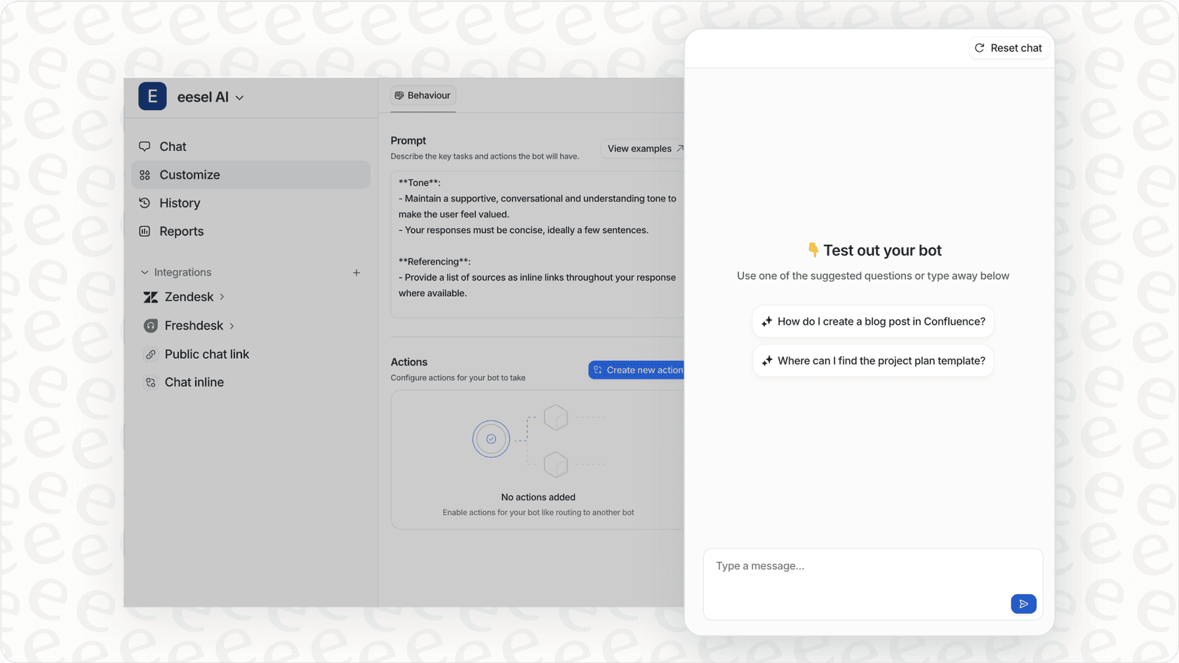 eesel AI bot testing interface.