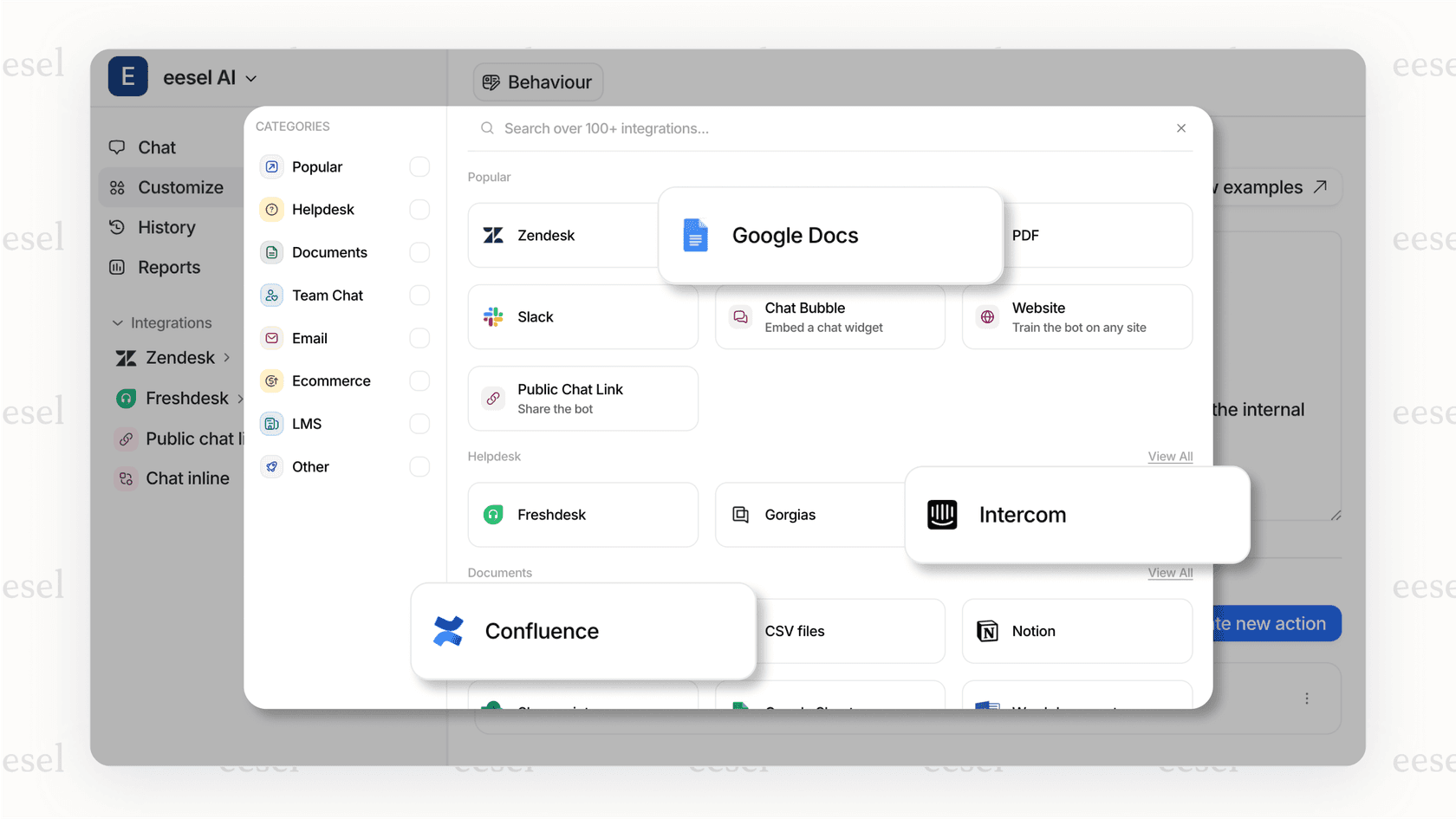 The eesel AI dashboard, which provides an alternative to building custom MCP apps for business automation.