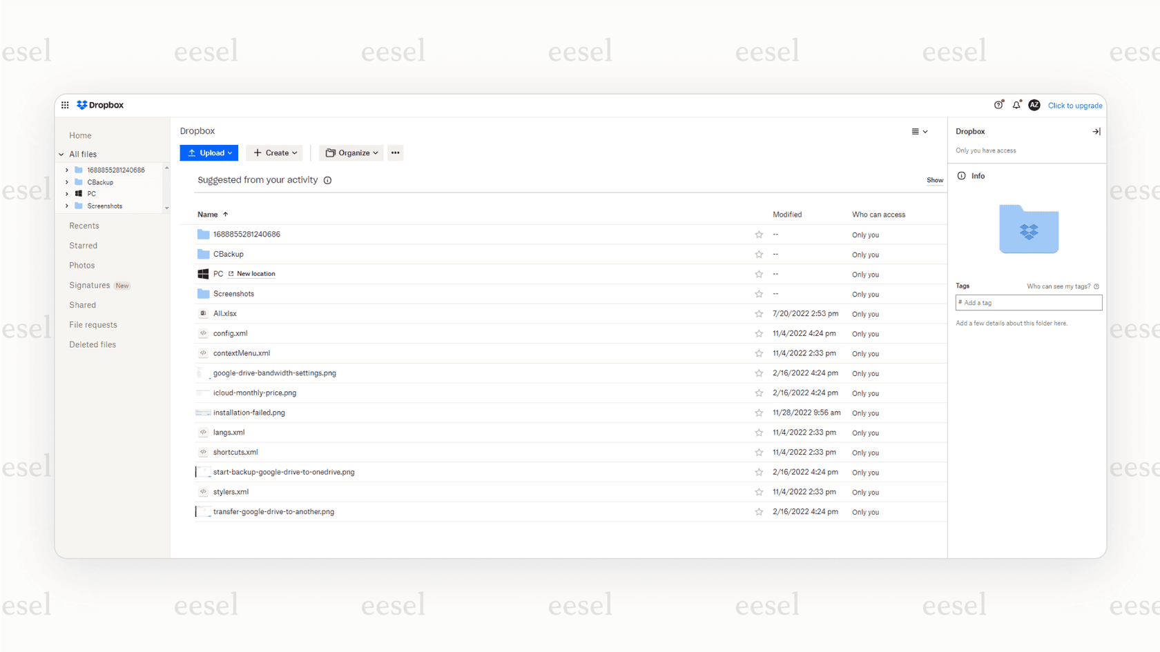 The famously clean user interface of Dropbox, one of the leading Google Drive alternatives known for its simplicity and fast syncing.
