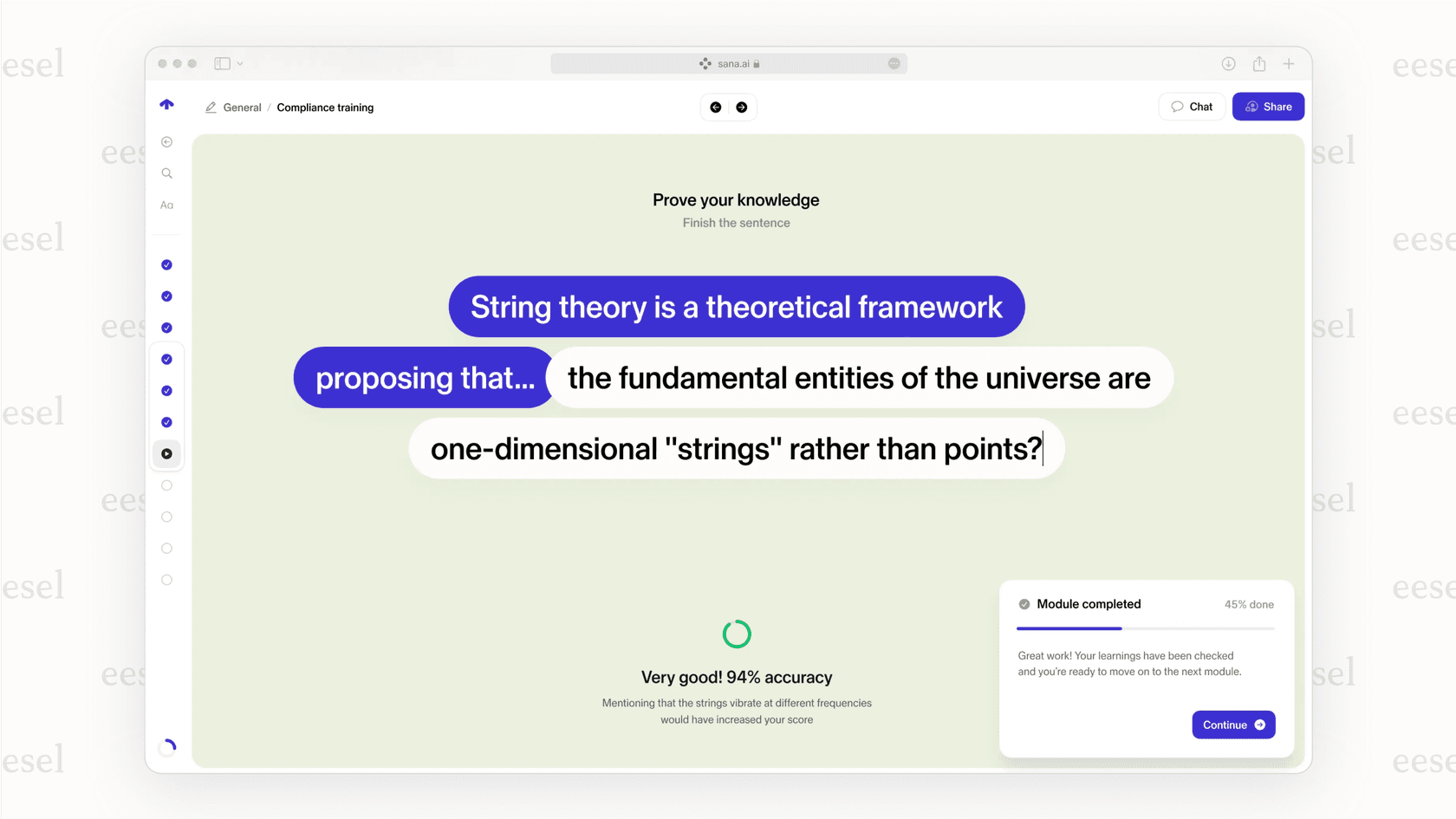 O painel de um usuário na plataforma de aprendizado Sana Labs, que funciona como uma das principais plataformas de educação em IA, mostrando um feed de conteúdo de aprendizado curado por IA com base no trabalho e nas lacunas de habilidades do usuário.