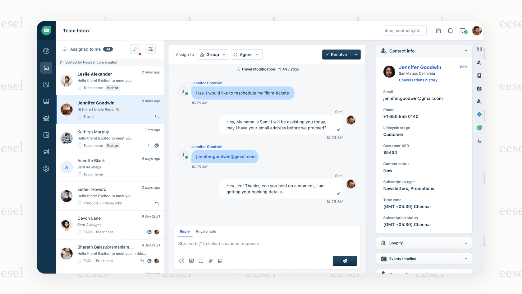 A screenshot of the Freshdesk interface displaying its multichannel support capabilities, making it one of the most popular Help Scout alternatives.