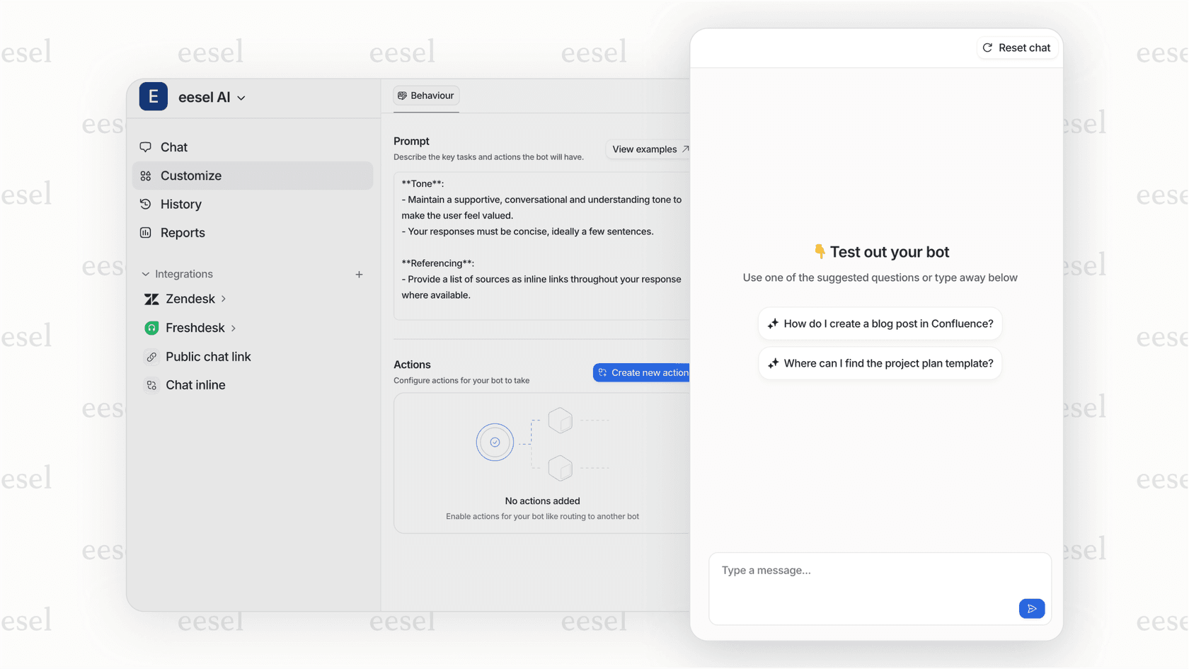 eesel AI dashboard showing simulation results on historical support tickets