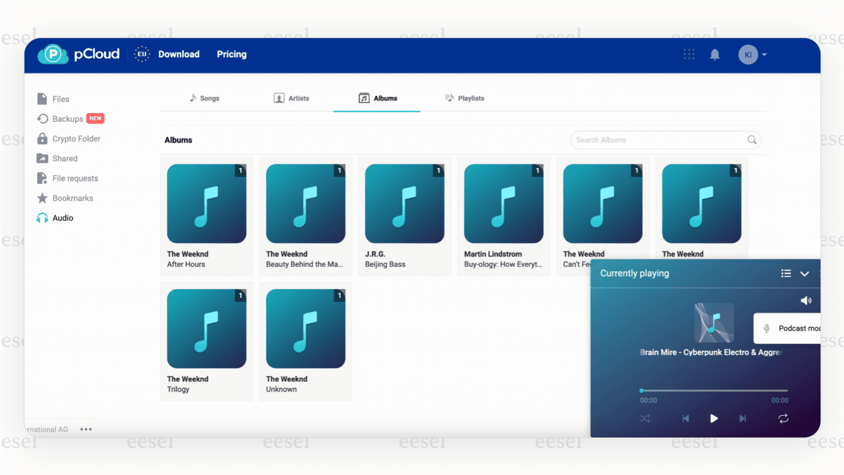 A screenshot of the pCloud media player, a feature that distinguishes it from other Google Drive alternatives, especially for users with large media libraries.